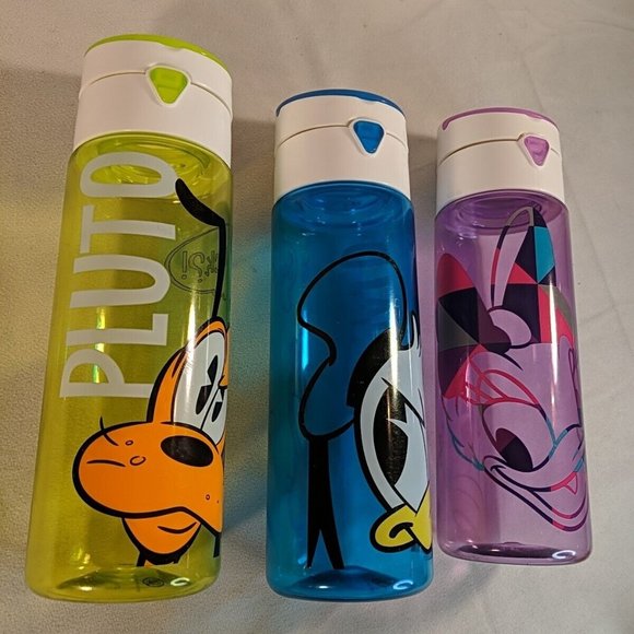 3 Disney Store Colorful Water Bottles Plastic BPA Free Pluto Donald Daisy Travel - Picture 4 of 13